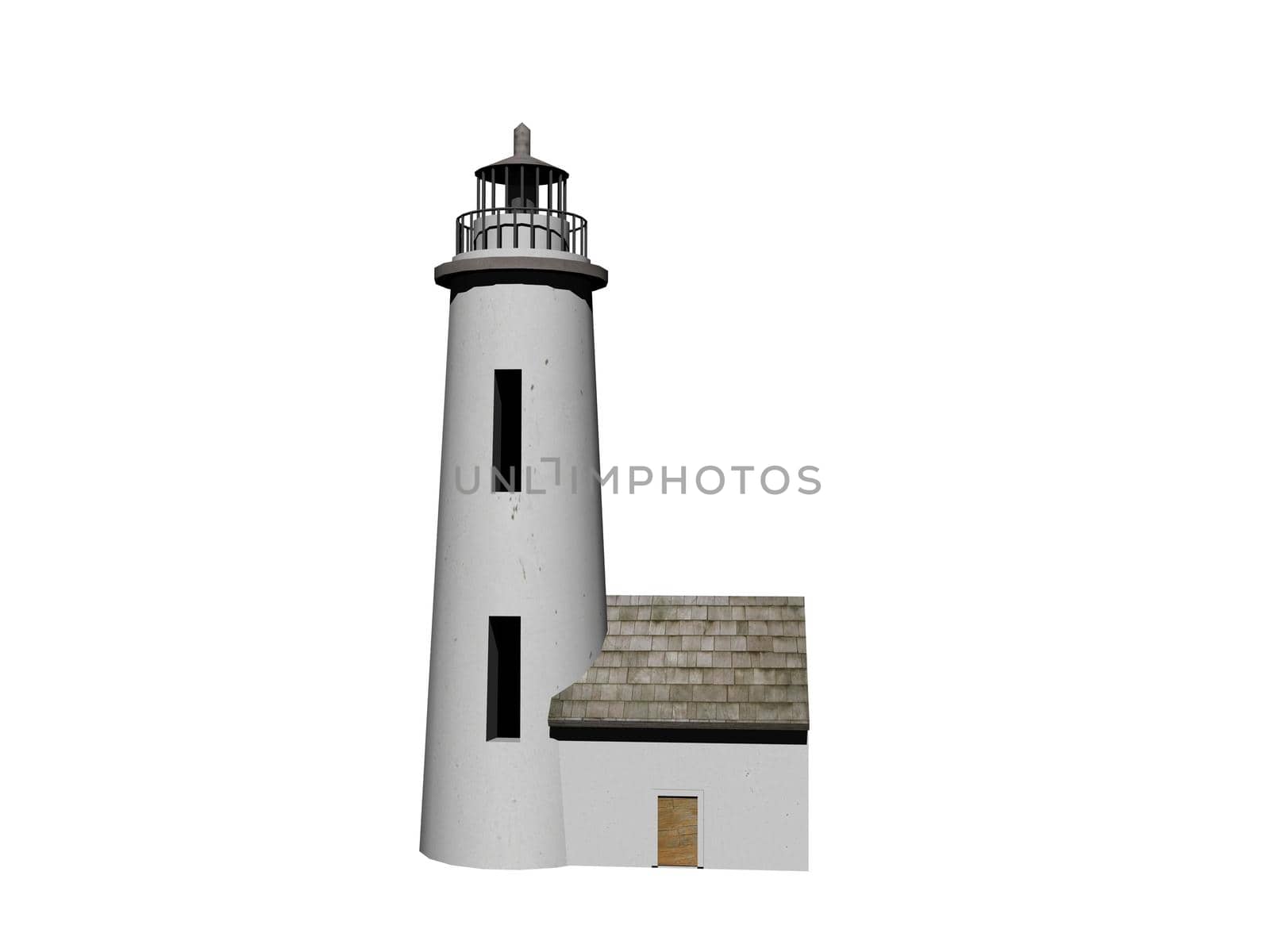 Lighthouse on the sea under sky grey - 3d rendering