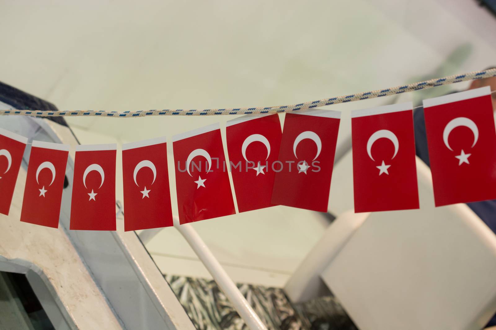 Turkish national flag in open air on a rope