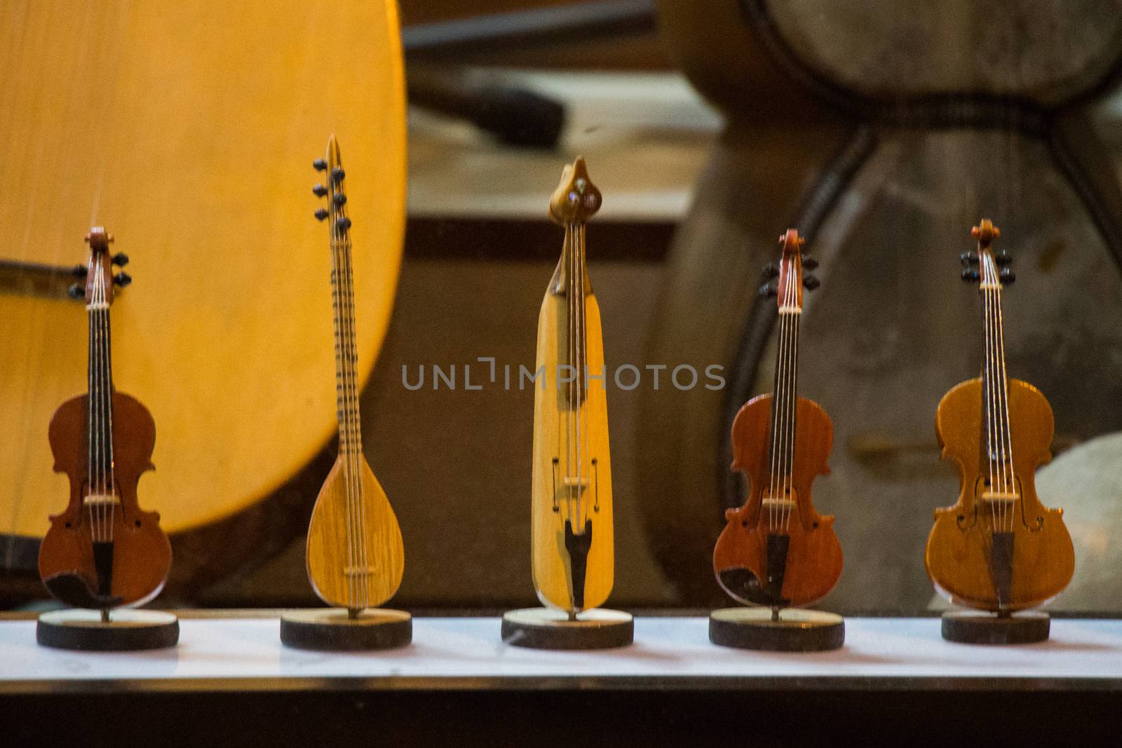 Set of  models of musical instruments made of wood