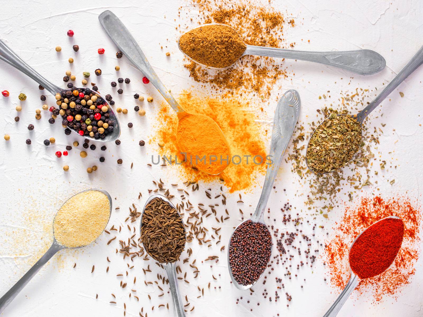 Food background indian spices on white by fascinadora