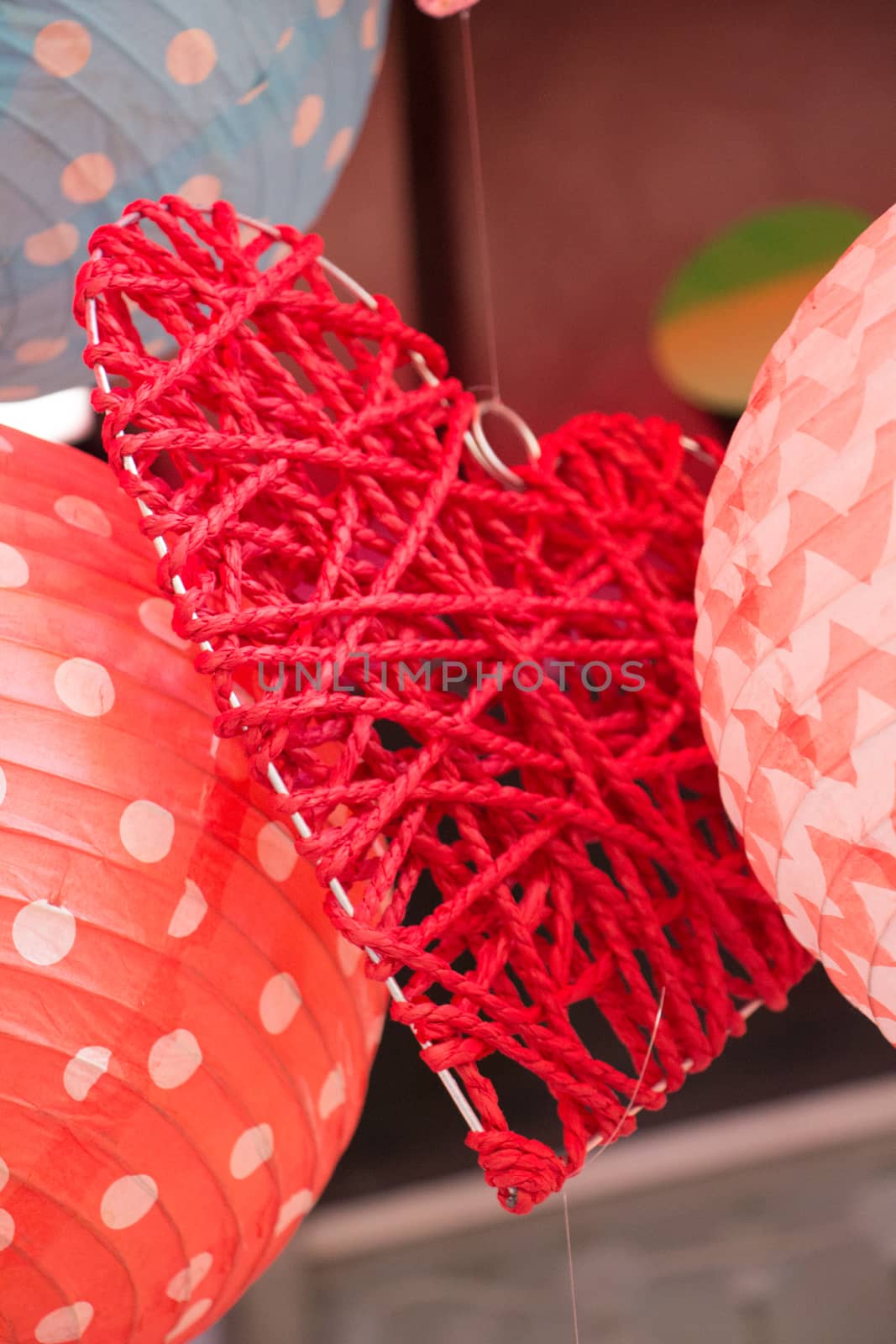Colorful decorative objects in the shape of a heart