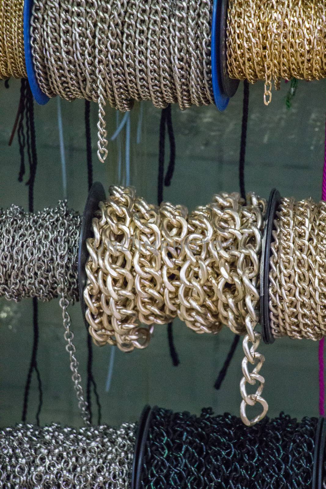 Rolls of decorative chains in view