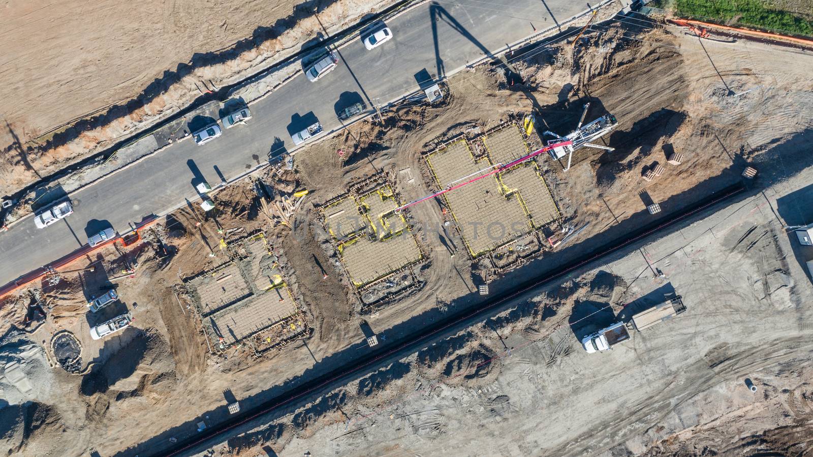 Drone Aerial View of Home Construction Site Early Stage. by Feverpitched