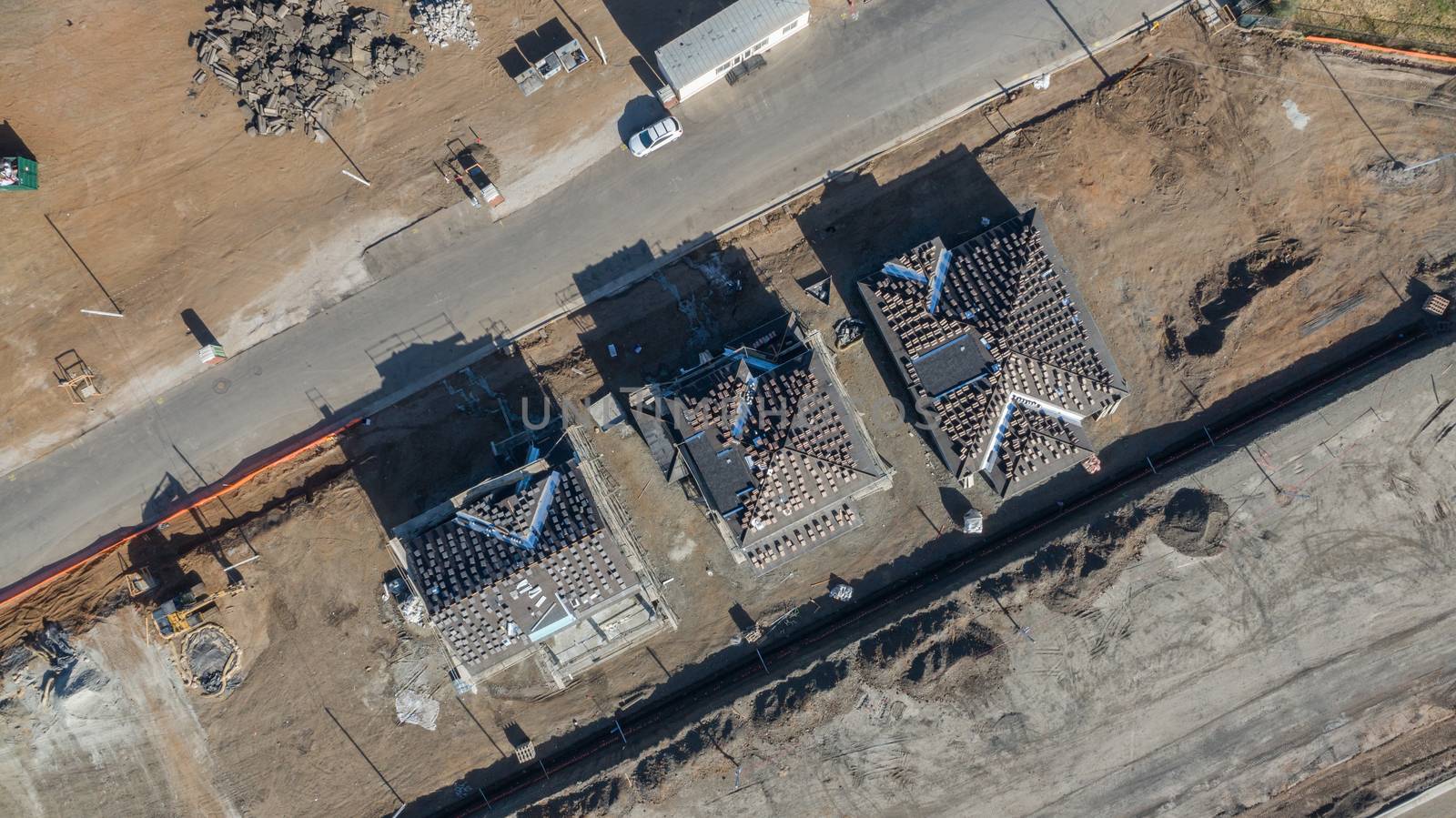 Drone Aerial View of Home Construction Site Early Stage. by Feverpitched