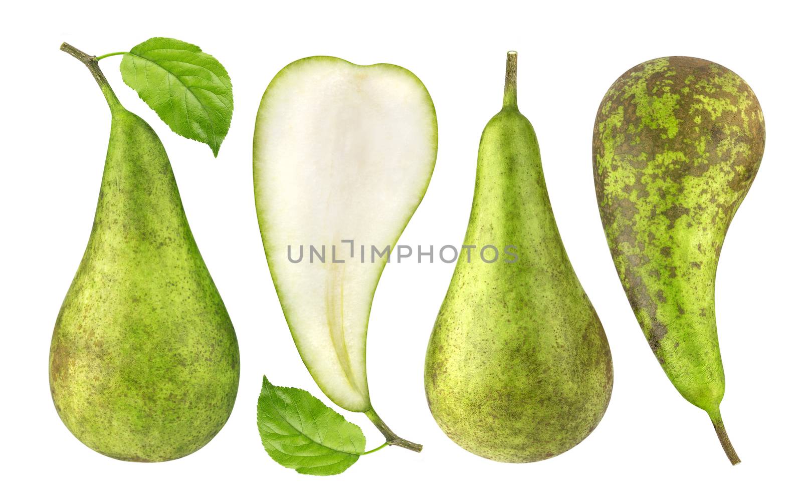 Pear isolated. Green conference pears isolated on white background. With clipping path. Collection.