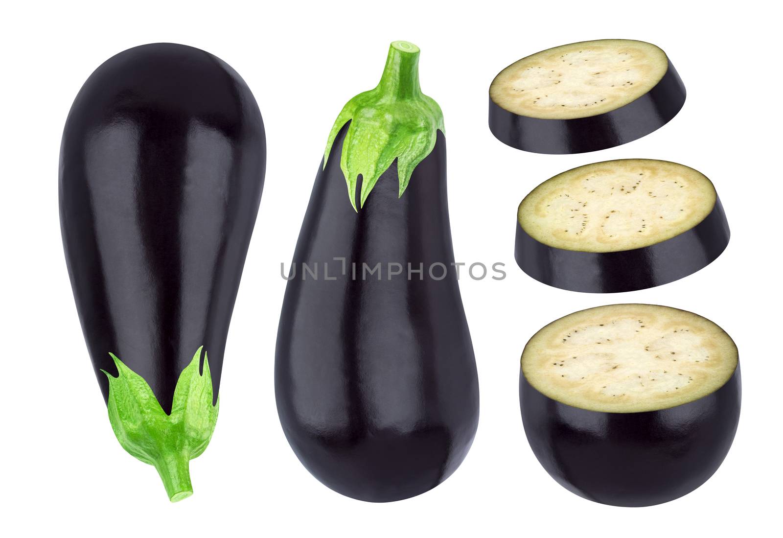 Whole and sliced eggplant isolated on white by xamtiw