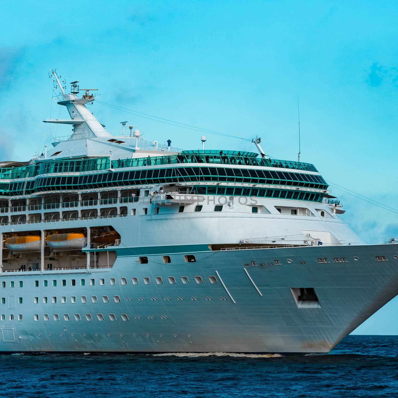 Luxury cruise liner underway. Tour travel and spa services