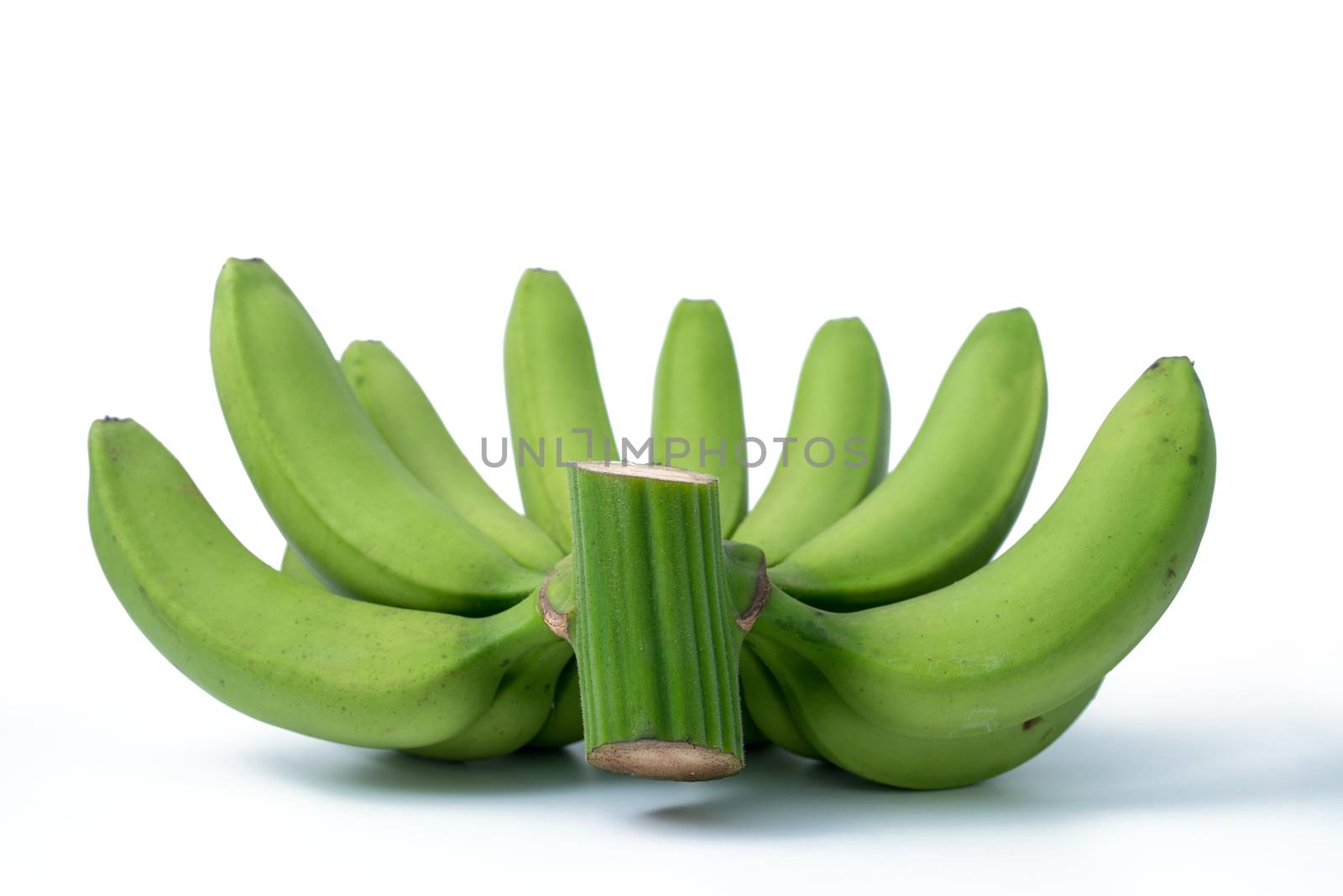 bunch of green bananas isolated on white background