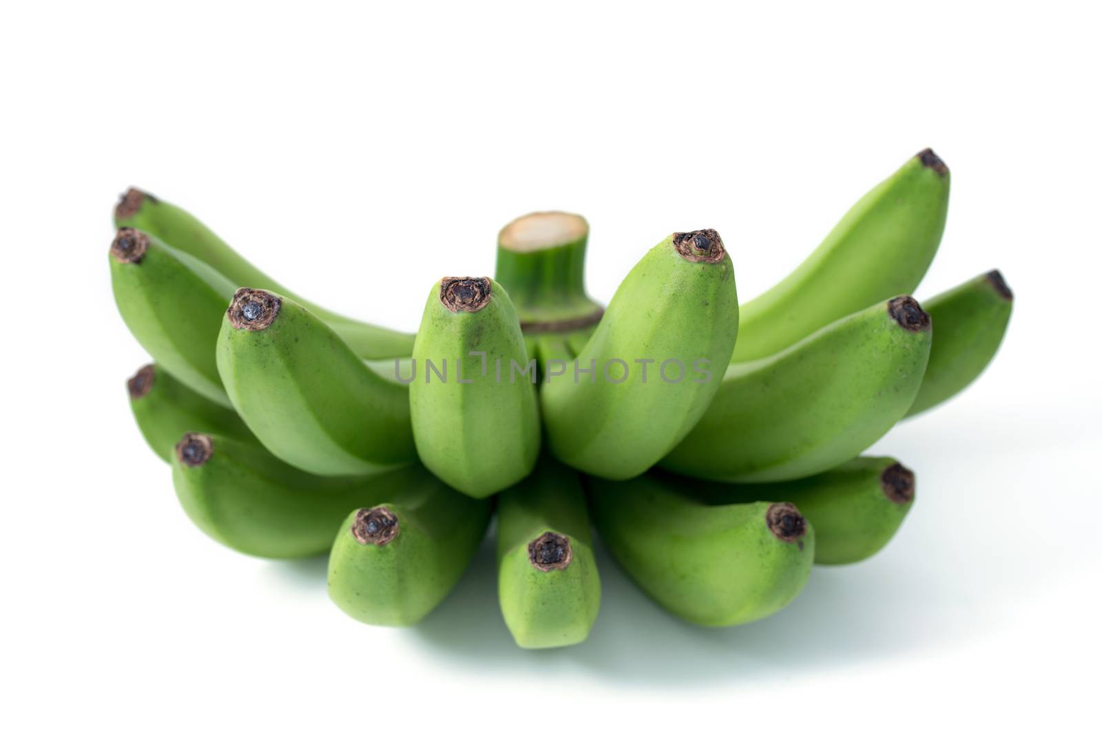 bunch of green bananas isolated on white background