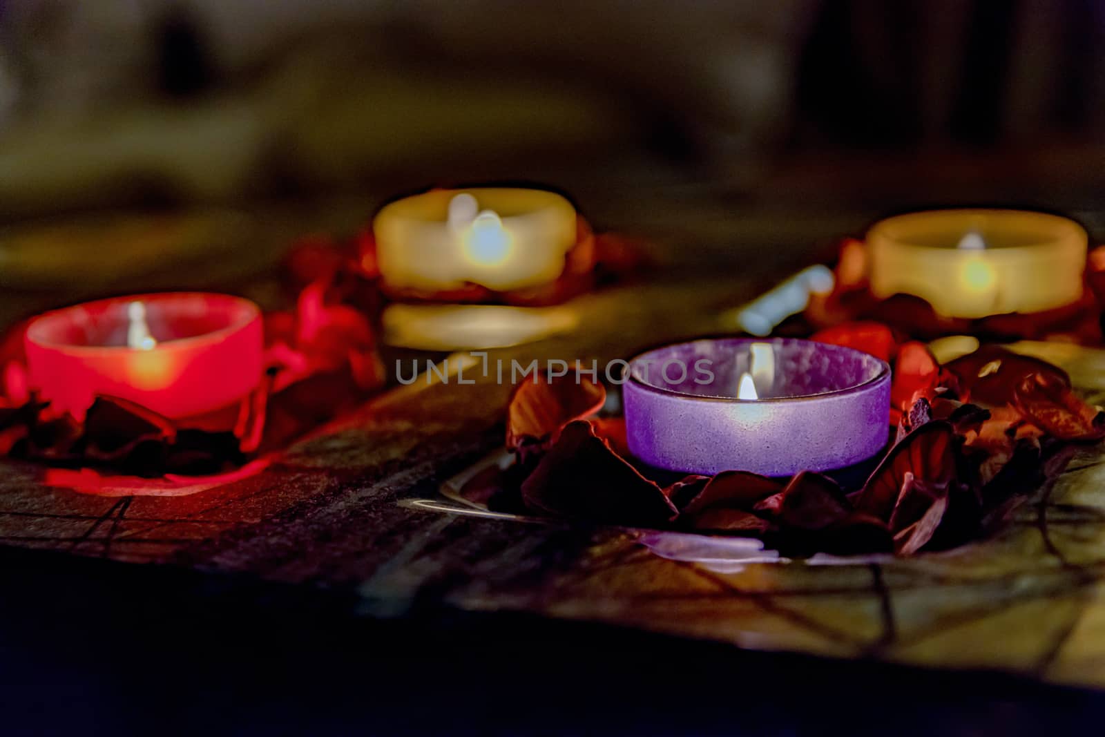 few candles in the table with romantic atmosphere
