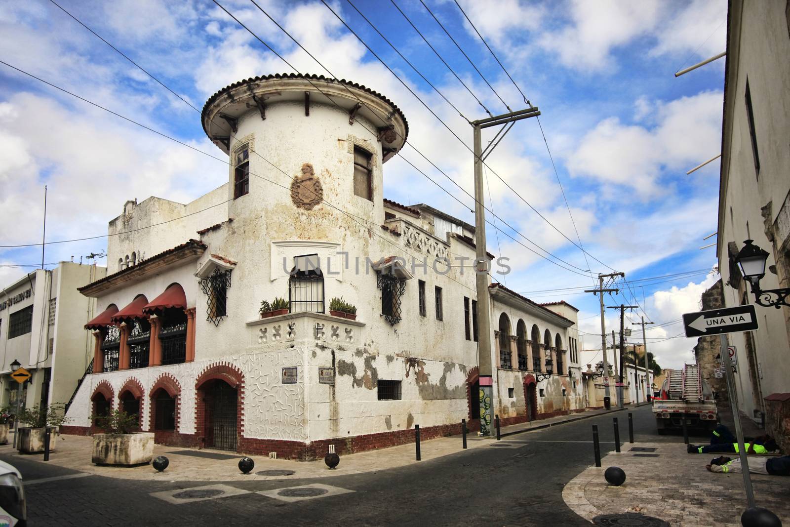 Santo Domingo, Dominican Republic - January 4, 2018: A glimpse at a portion of the Colonial City, the famous neighborhood of Santo Domingo, Dominican Republic. 