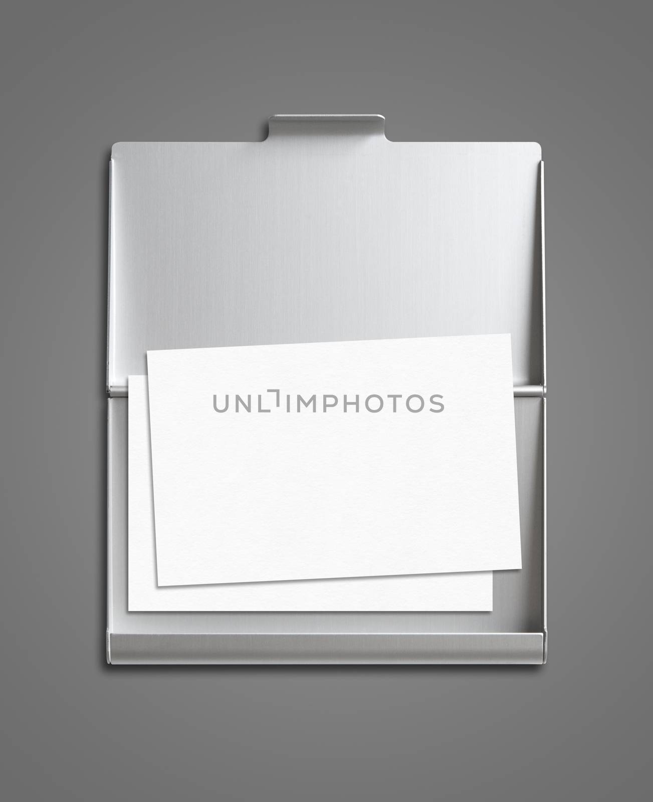 Blank Business card and cardholder mockup isolated on dark grey background