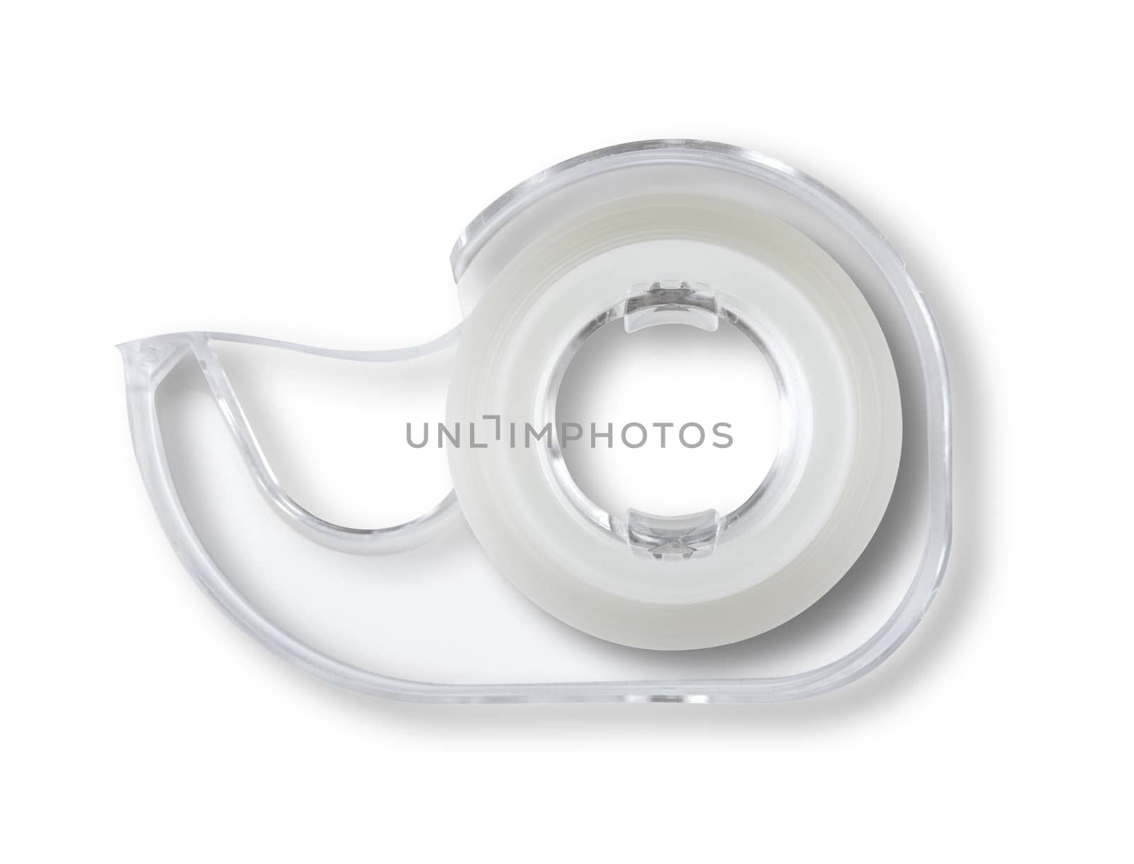 Transparent scotch tape dispenser isolated on white background