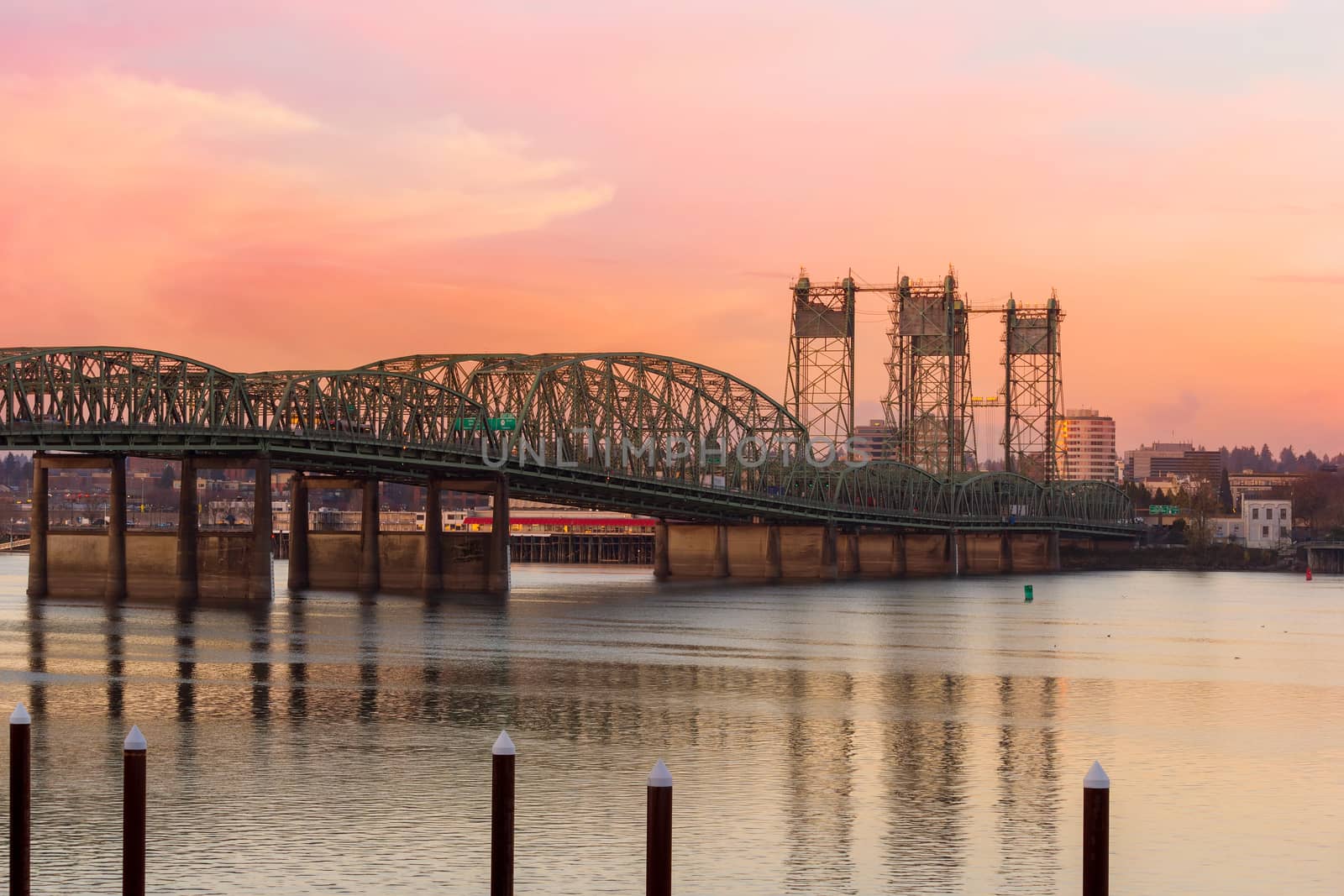 Interstate Bridge Over Columbia River at Sunset by jpldesigns