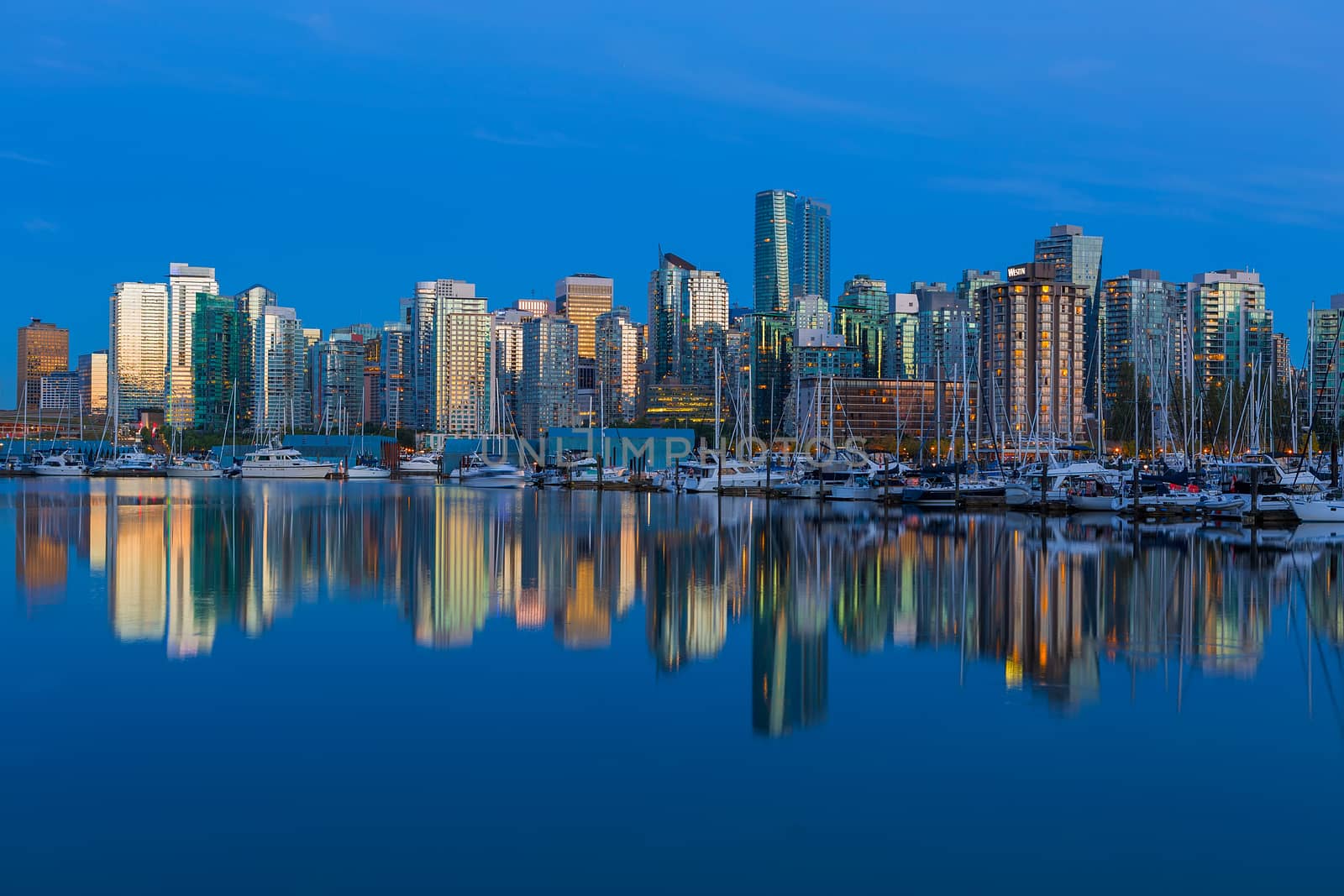 Vancouver BC Waterfonrt Skyline at Blue Hour by jpldesigns