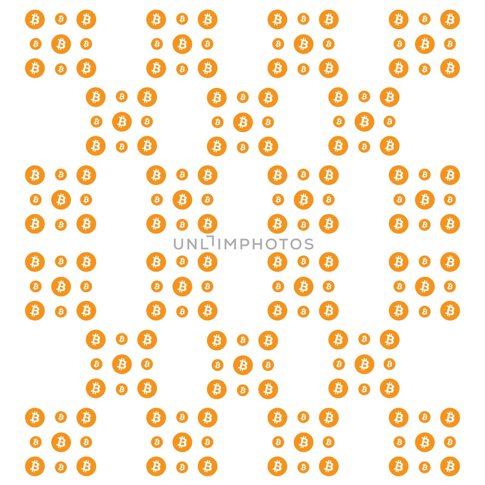 Digital Virtual Cryptocurrency Bitcoin Orange Icons Abstract Background. 3D illustration.