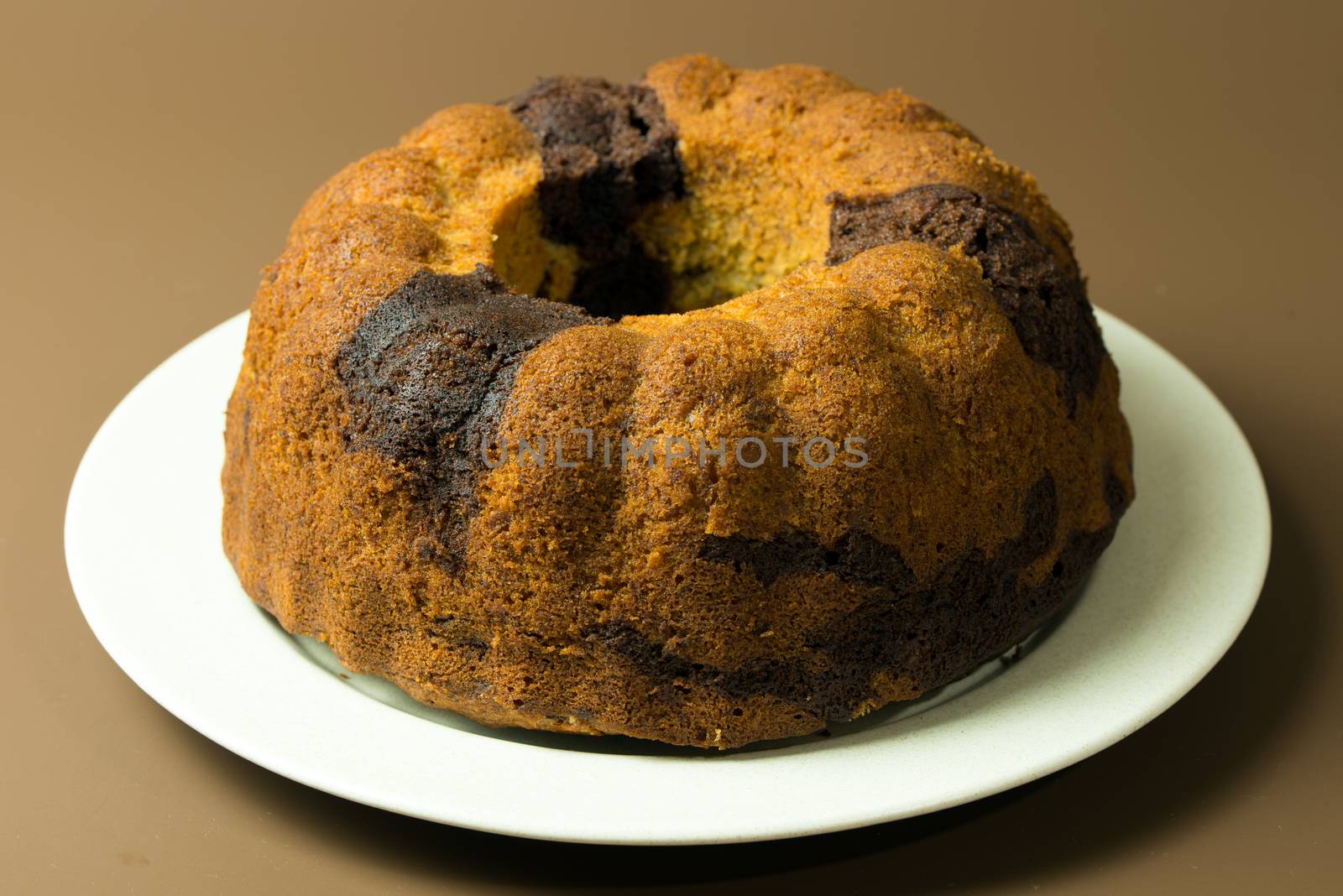 Homemade banana chocolate bundt cake ready to serve