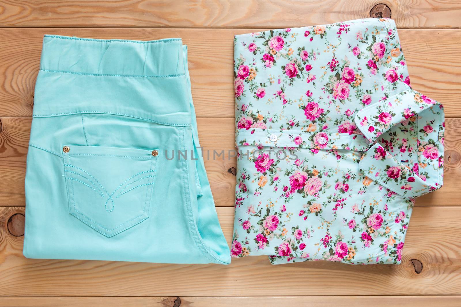 beautiful shirt with floral print and turquoise trousers on the by kosmsos111