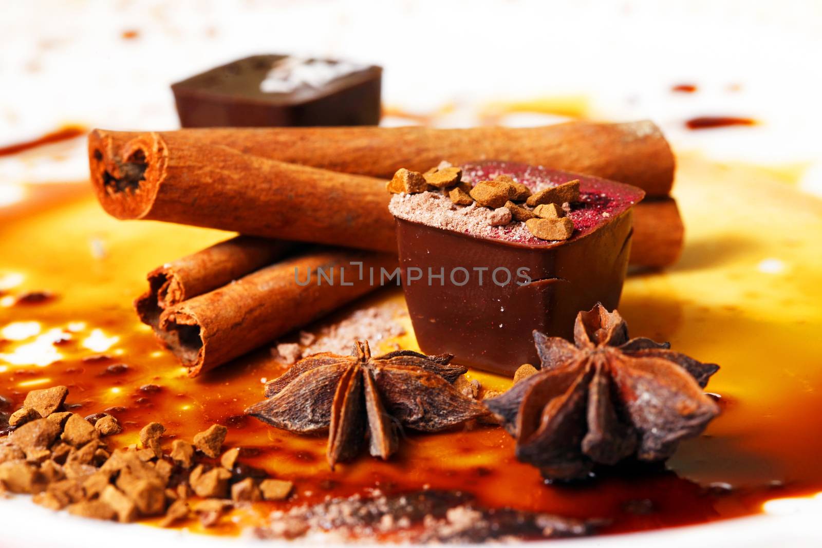 Chocolate candy isolated with anice and cinnamon