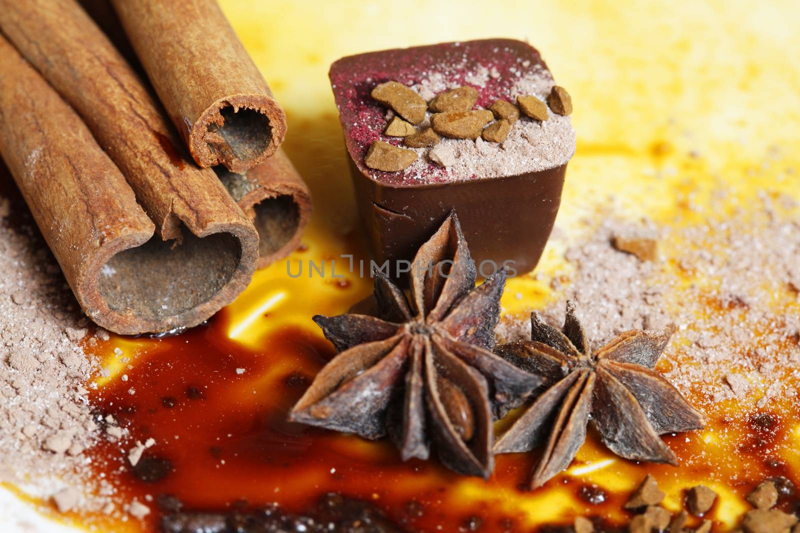 Chocolate candy isolated with anice and cinnamon