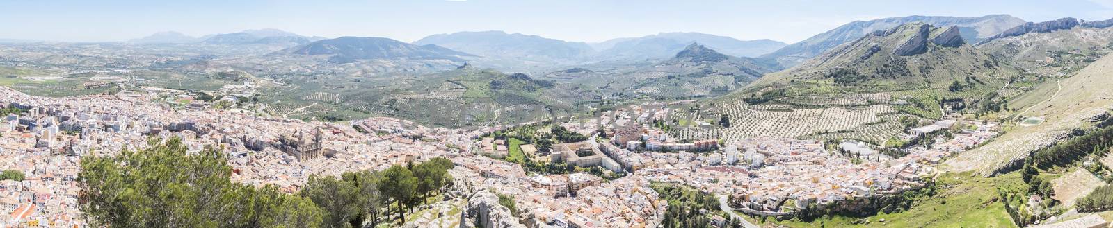 Jaen city panoramic view from Santa Catalina Cross view point, Spain