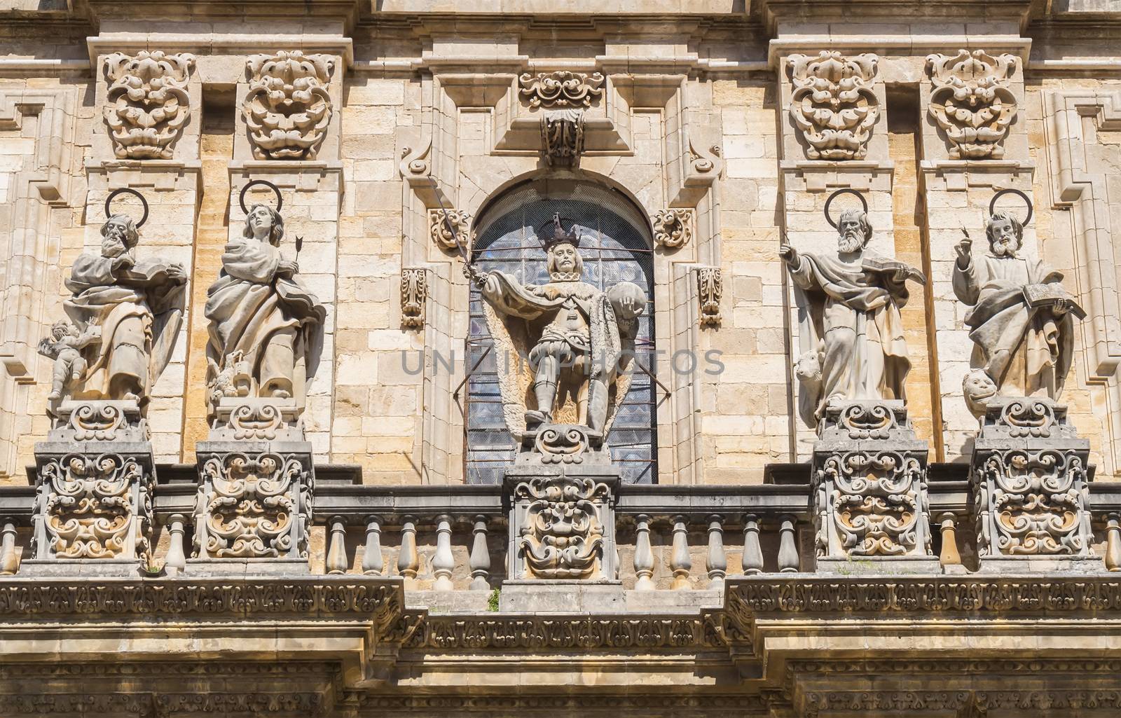 Jaen Assumption cathedral detail facade saints, Spain by max8xam