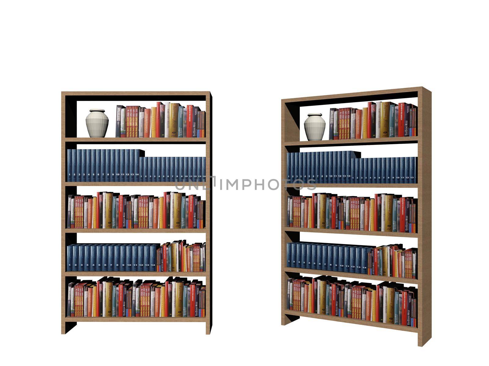 library book shelf background on a white background - 3d rendering by mariephotos