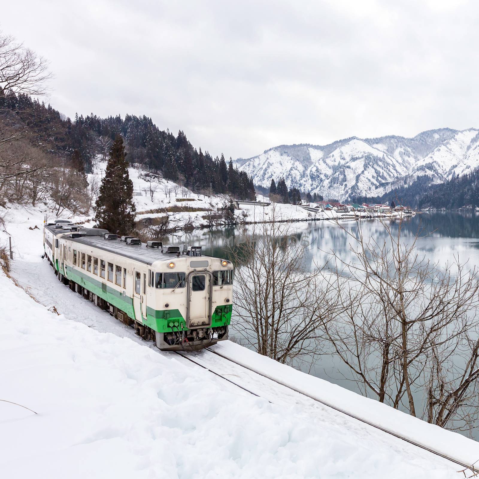 Train in Winter landscape snow by vichie81