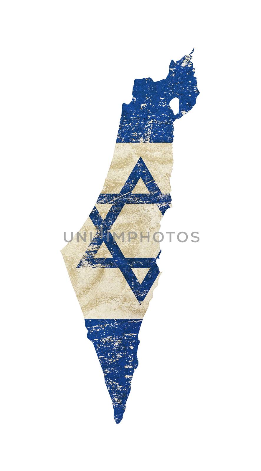 Old grunge vintage dirty faded shabby distressed Israel flag of white background with blue Star of Judah (Magen David)
