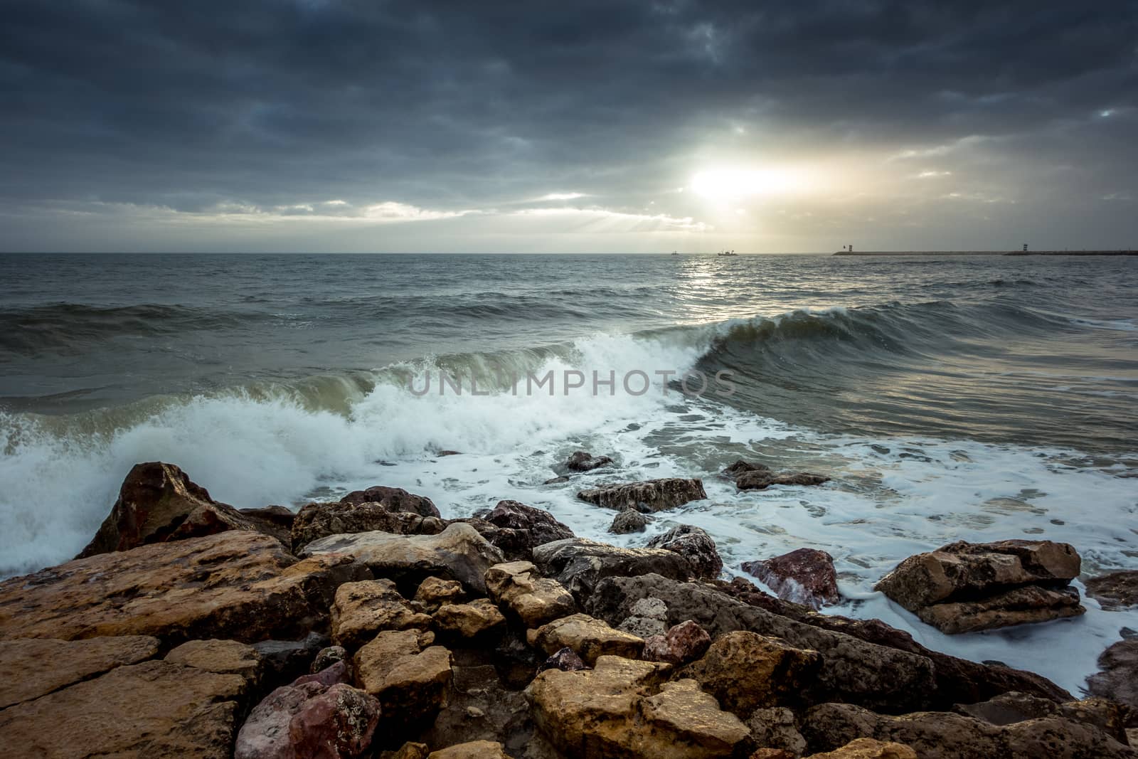 Sun Setting at Quarteira in Portugal