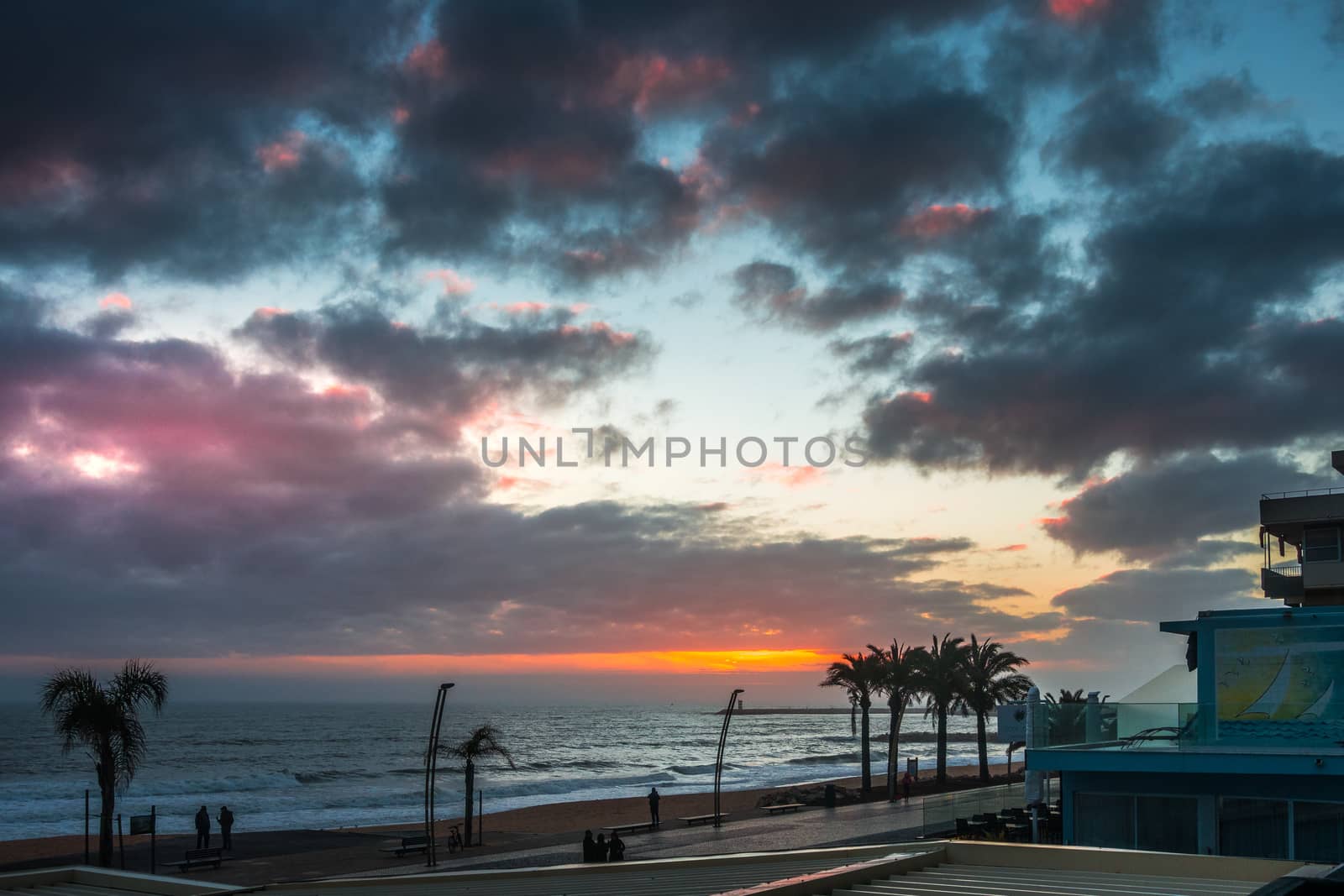 Sun Setting at Quarteira in Portugal