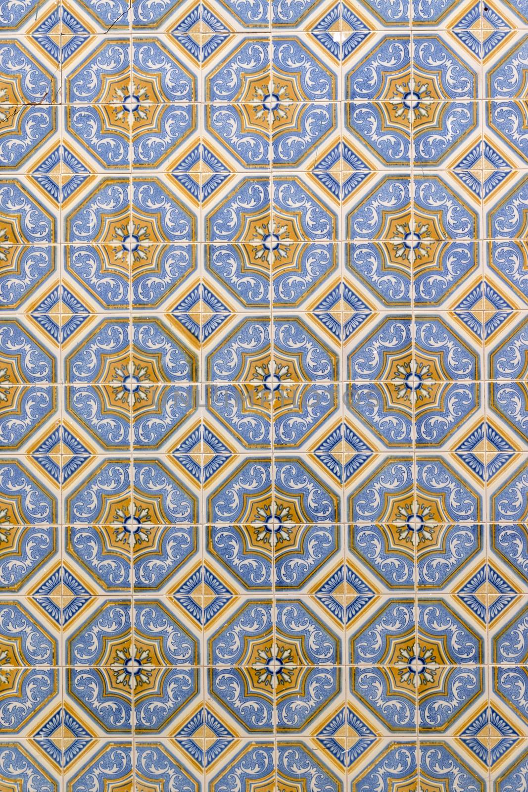 Beautiful view of Azulejo tiles pattern wall.