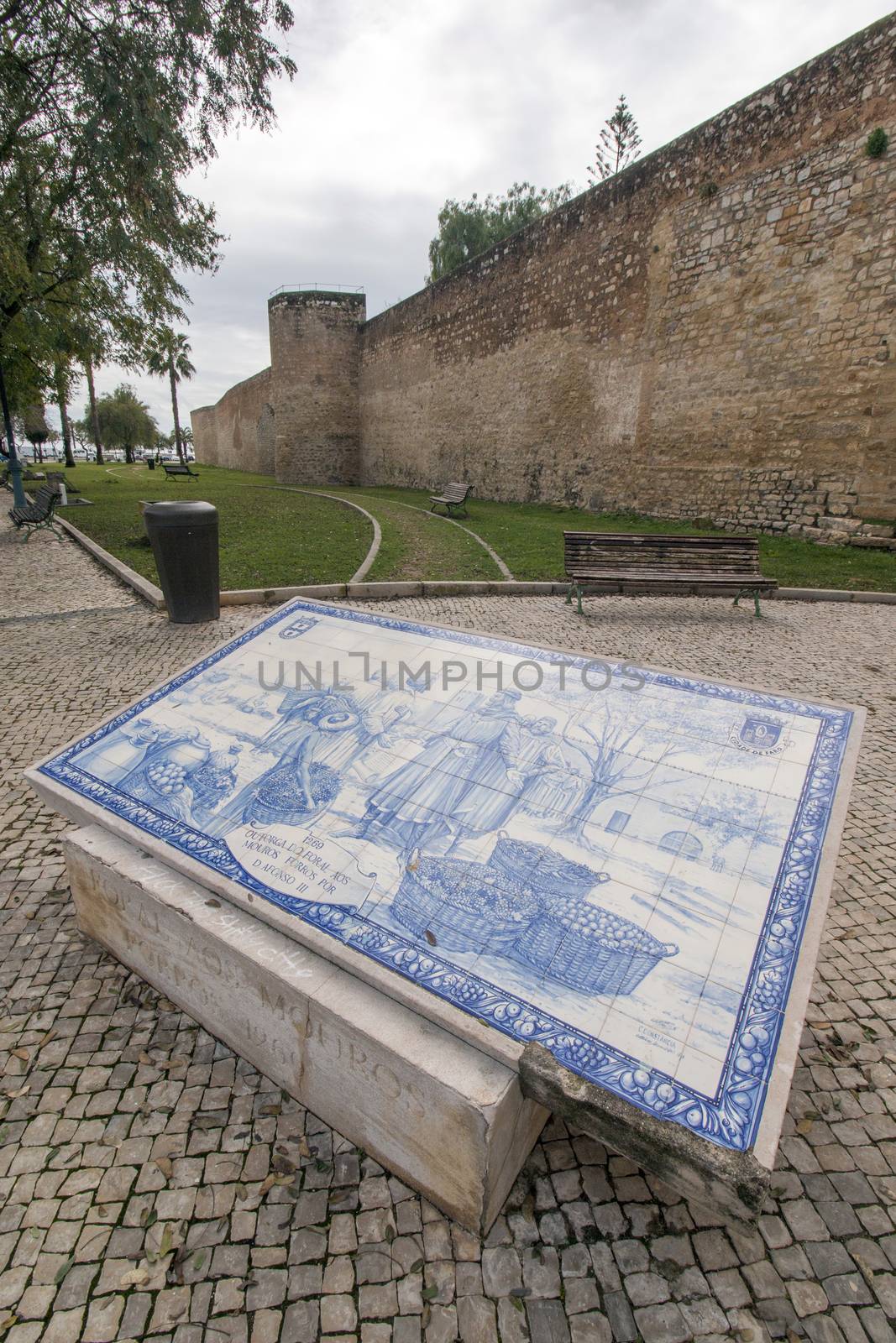 View of the famous Historical castle wall on the city of Faro, Portugal.