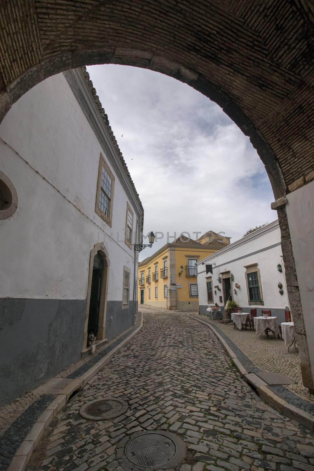 View of the Historical arch in Faro city, Portugal.