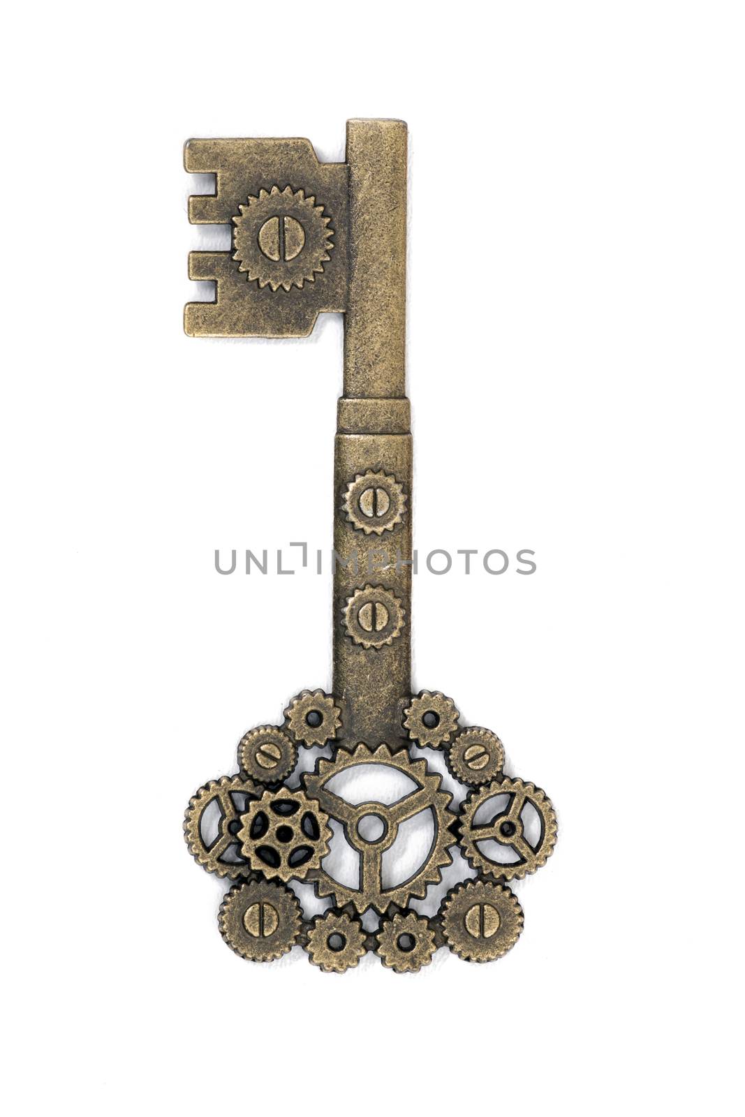 vintage fantasy detailed golden key isolated on a white background.