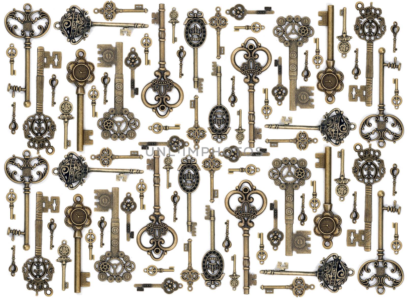 vintage fantasy detailed golden keys collection set isolated on a white background.