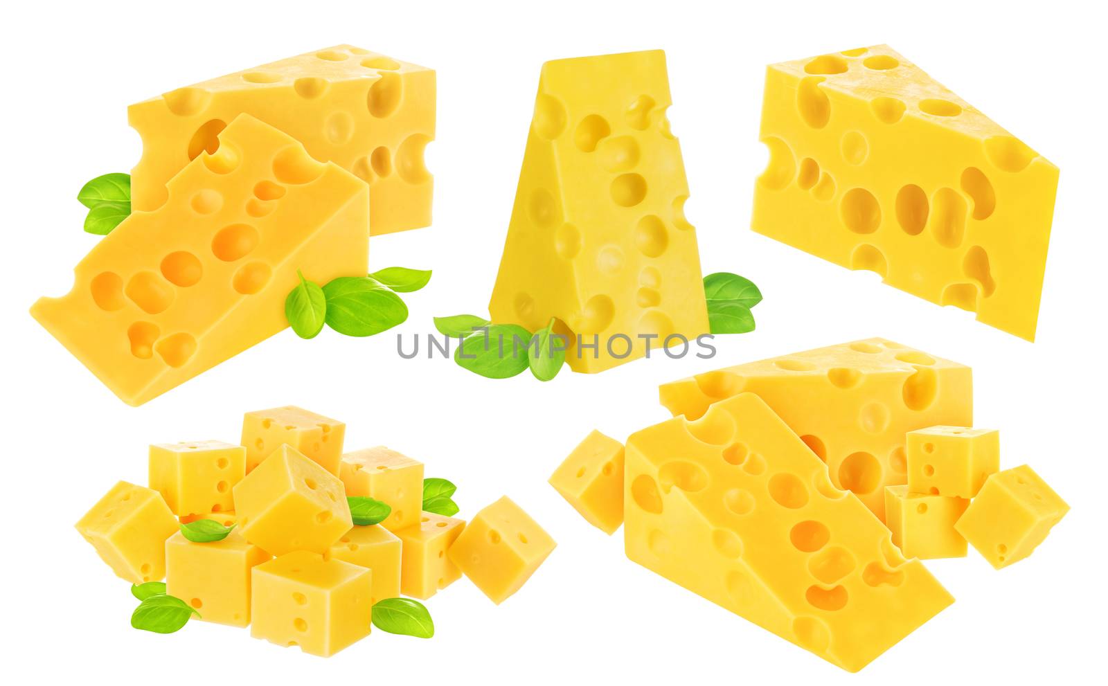 Cheese isolated on white background with clipping path. Collection.