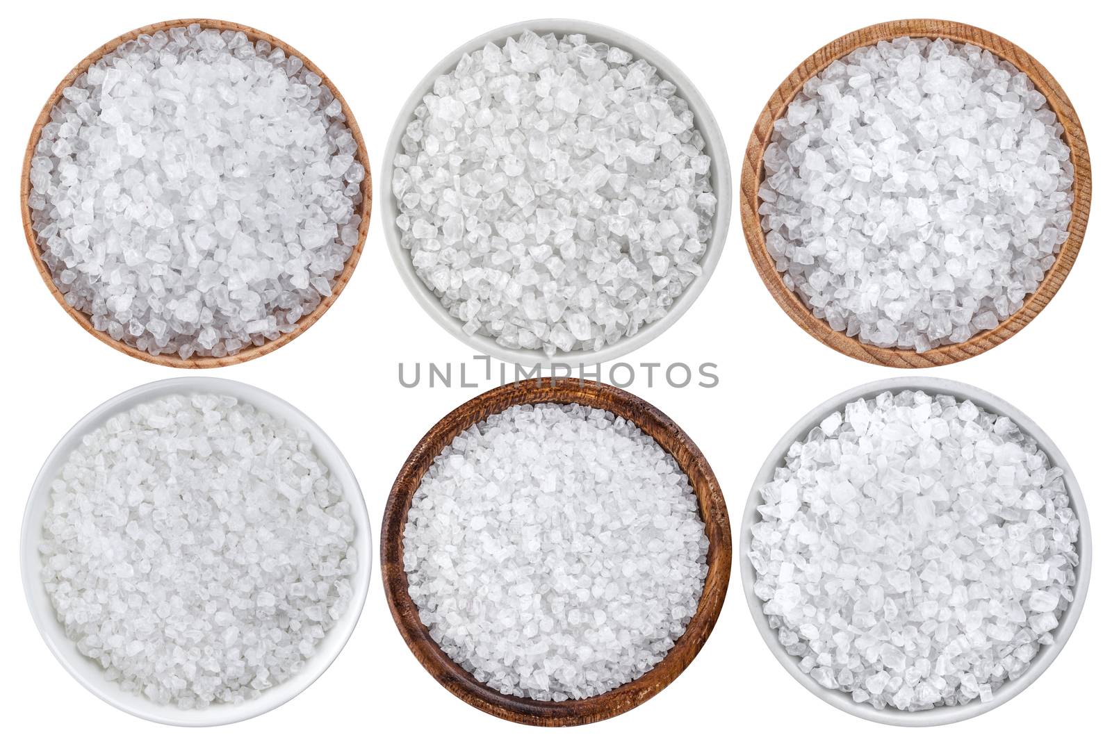 Top view of sea salt isolated on white background by xamtiw