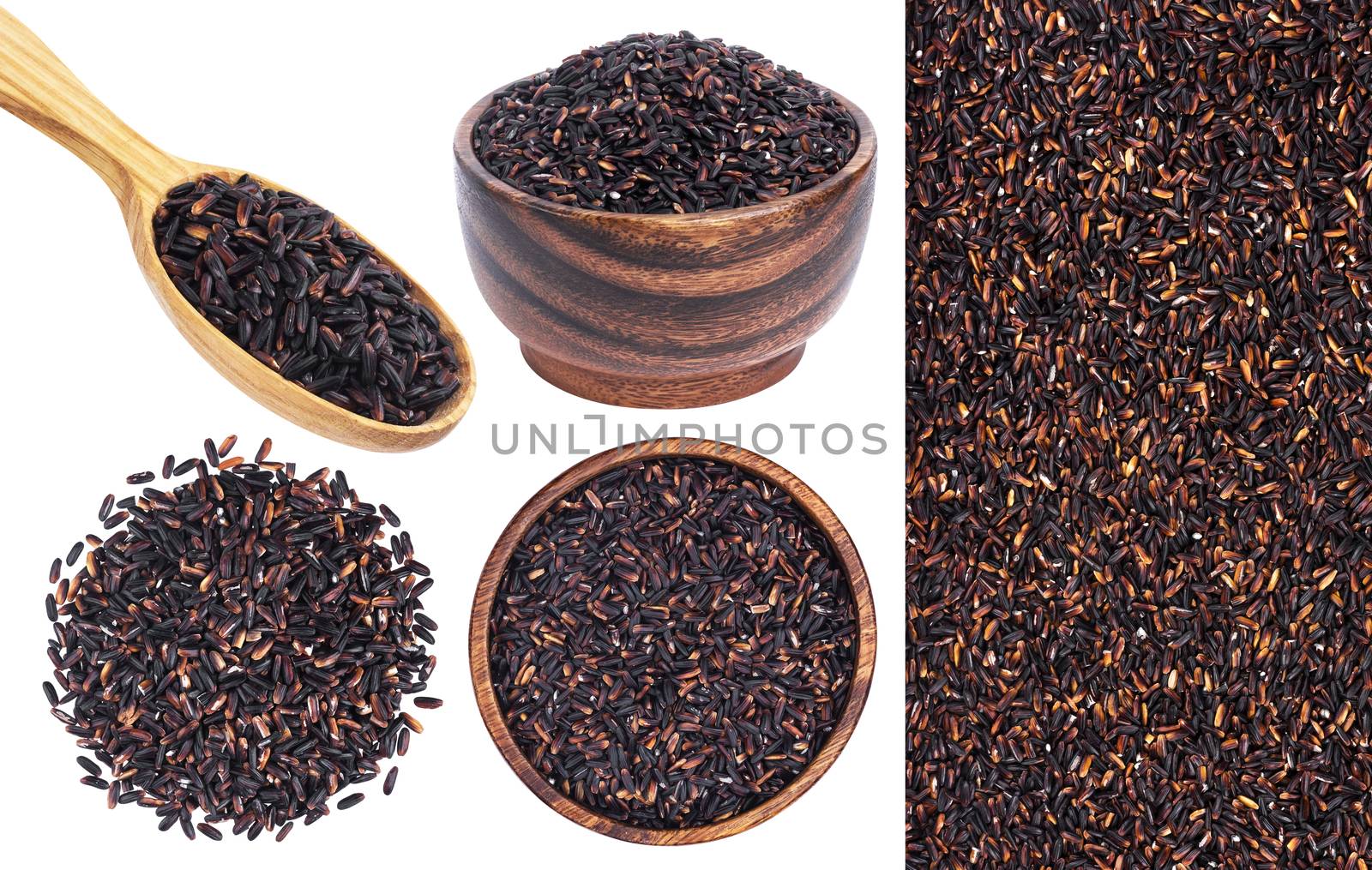 Black rice isolated on white background. Collection
