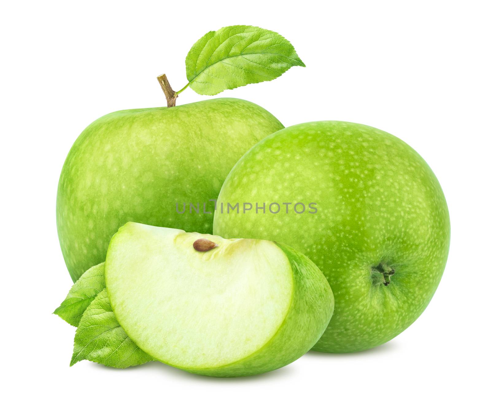 Green apples with leaves isolated on white by xamtiw