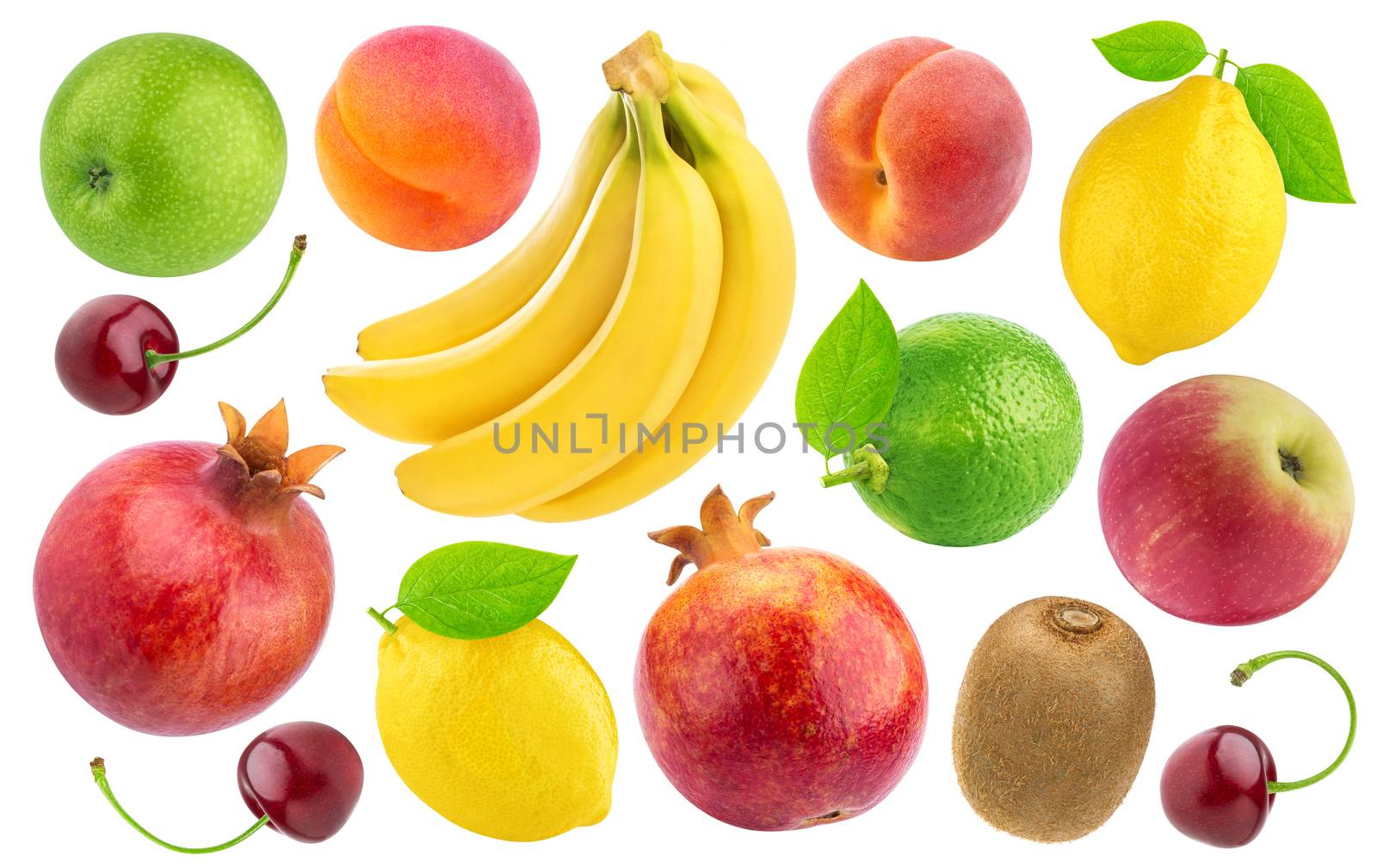 Set of various whole fruits and berries isolated on white background by xamtiw