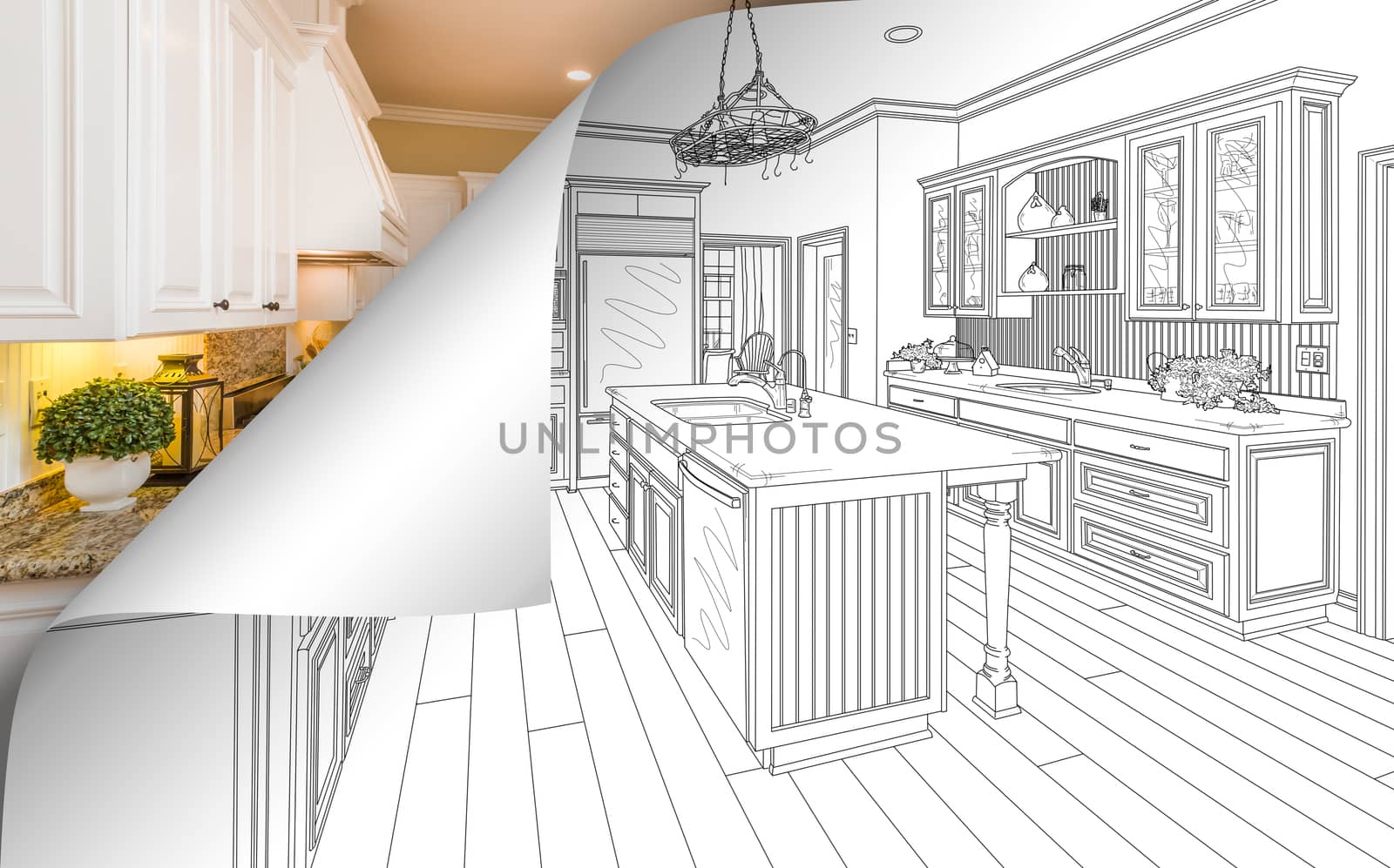 Kitchen Drawing Page Corner Flipping with Photo Behind by Feverpitched