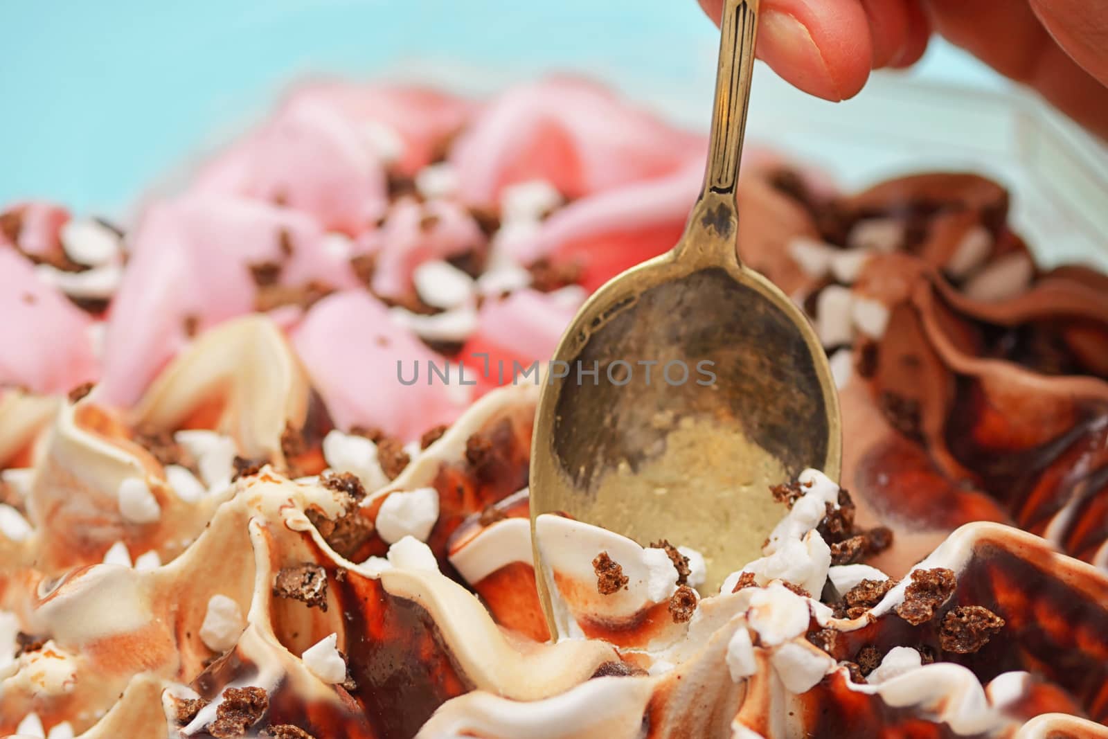 Various ice cream  in spoon