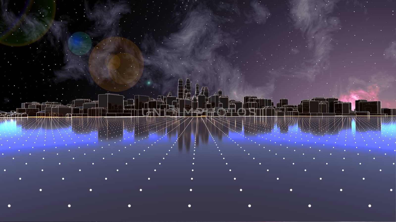 Abstract 3D city with luminous lines by cherezoff