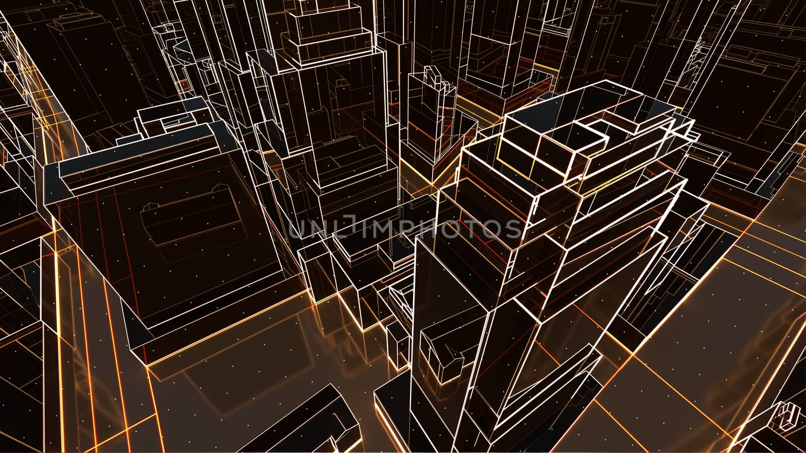 Abstract 3D city with luminous lines by cherezoff