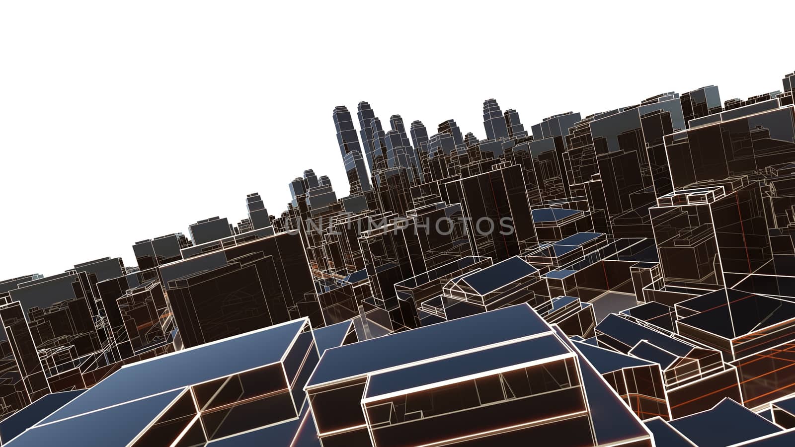 Abstract 3D city with luminous lines by cherezoff