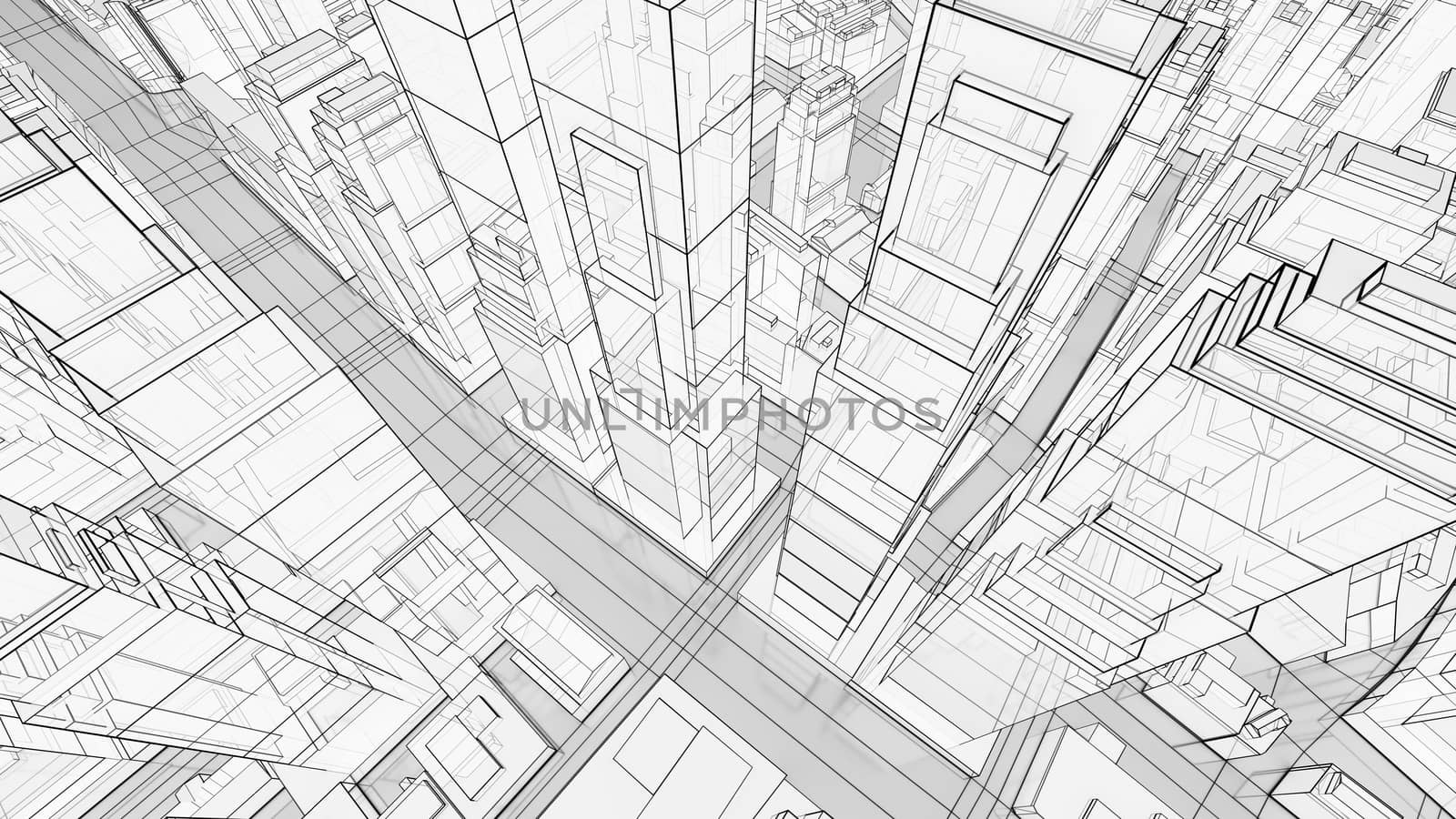 Sketch of modern city, aerial view. 3d illustration