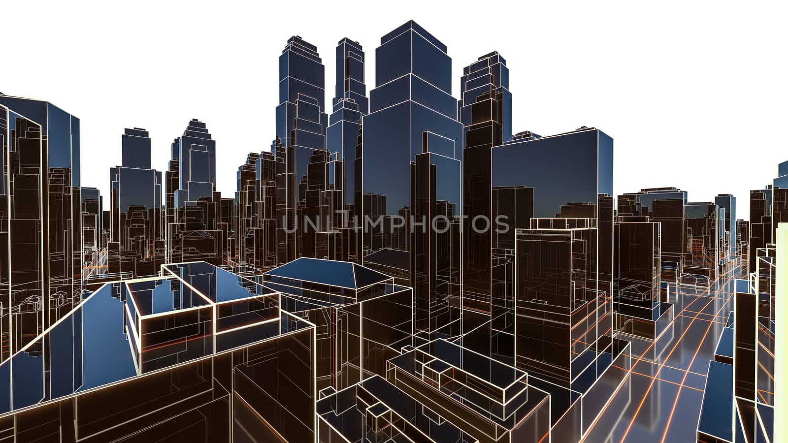 Abstract 3D city with luminous lines by cherezoff