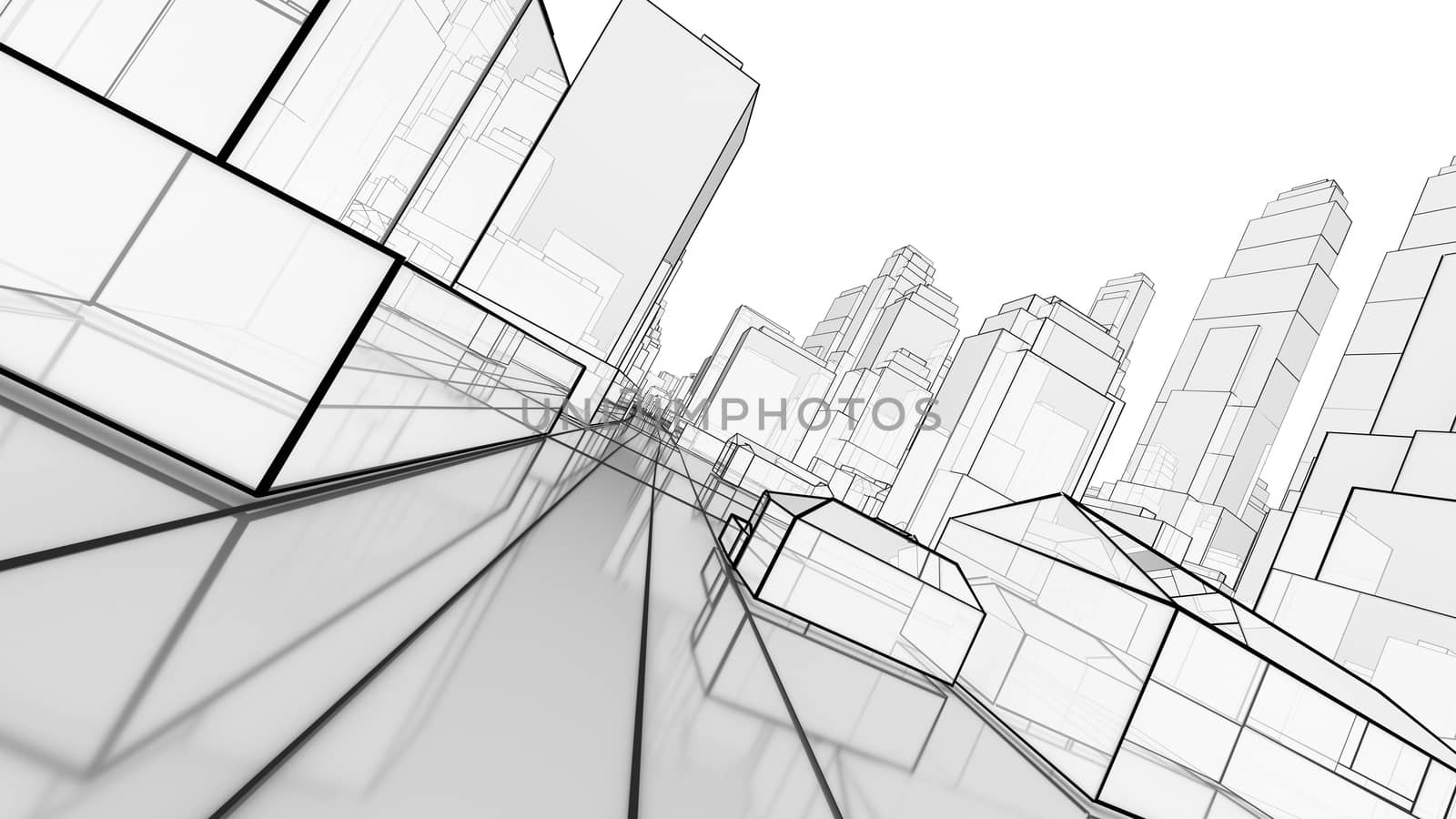 Sketch of modern city, perspective view. 3d illustration