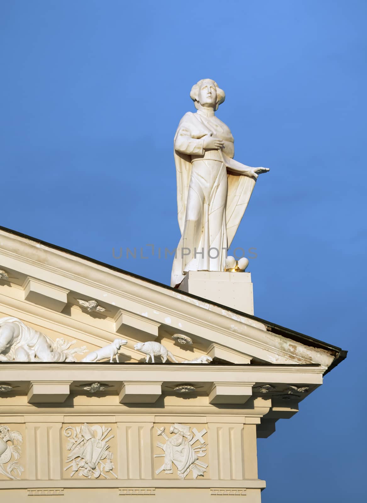 Statue of st. Casimir on the roof of the Vilnius cathedral of St Stanislaus and St Ladislaus